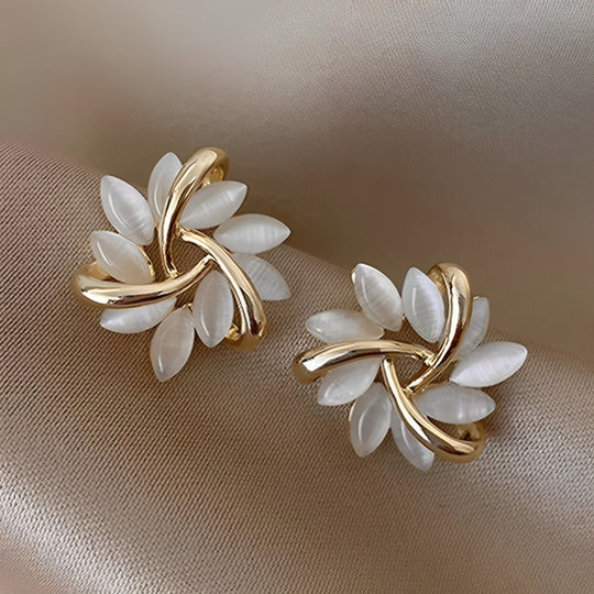 Courtney - Opal Moon-Petal Stud Earrings in Gold