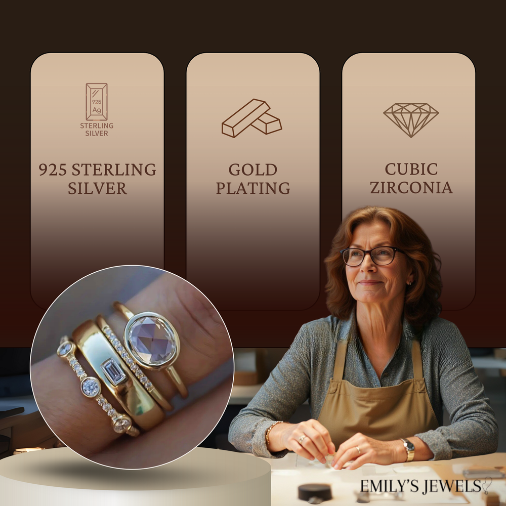 Lila - Vintage Gold Plated & Zirconia Ring Set