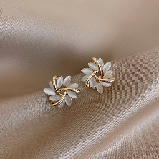 Courtney - Opal Moon-Petal Stud Earrings in Gold