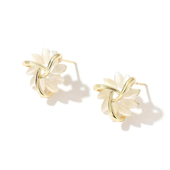 Courtney - Opal Moon-Petal Stud Earrings in Gold