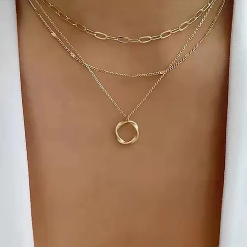 Nina - Vintage Gold Layered Chain & Pendant Necklace